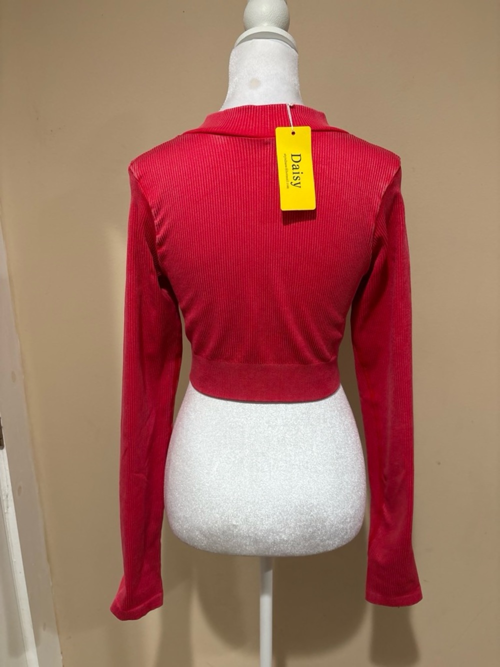 Daisy Red Ribbed Cropped Zip Sweatshirt - Picture 3 of 4